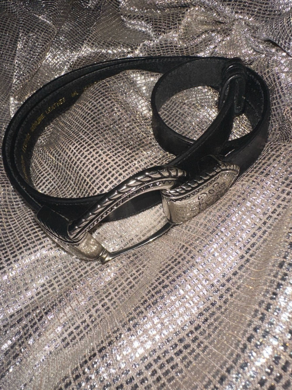 Chico's Black Leather Belt with Silver Western Buckle